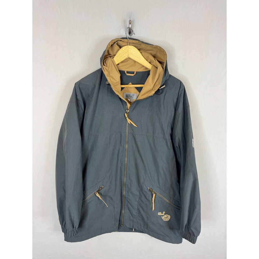 Jack Wolfskin Mens Hooded Windbreaker Jacket Gray Tan Full Zip Size M LLR-1/99